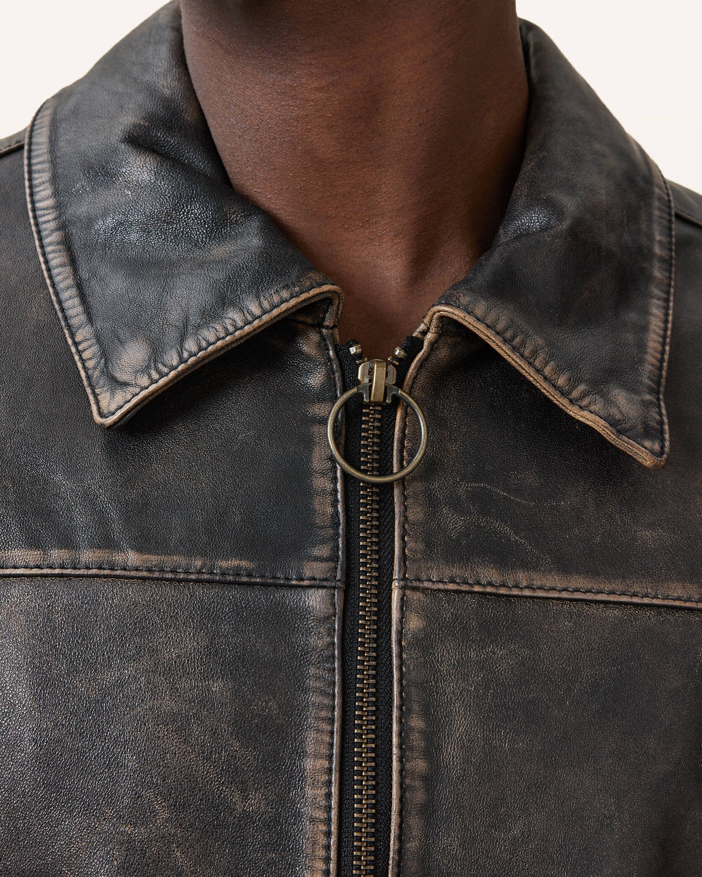 Allsaints Alkan Zip Up Two Tone Leather Jacket