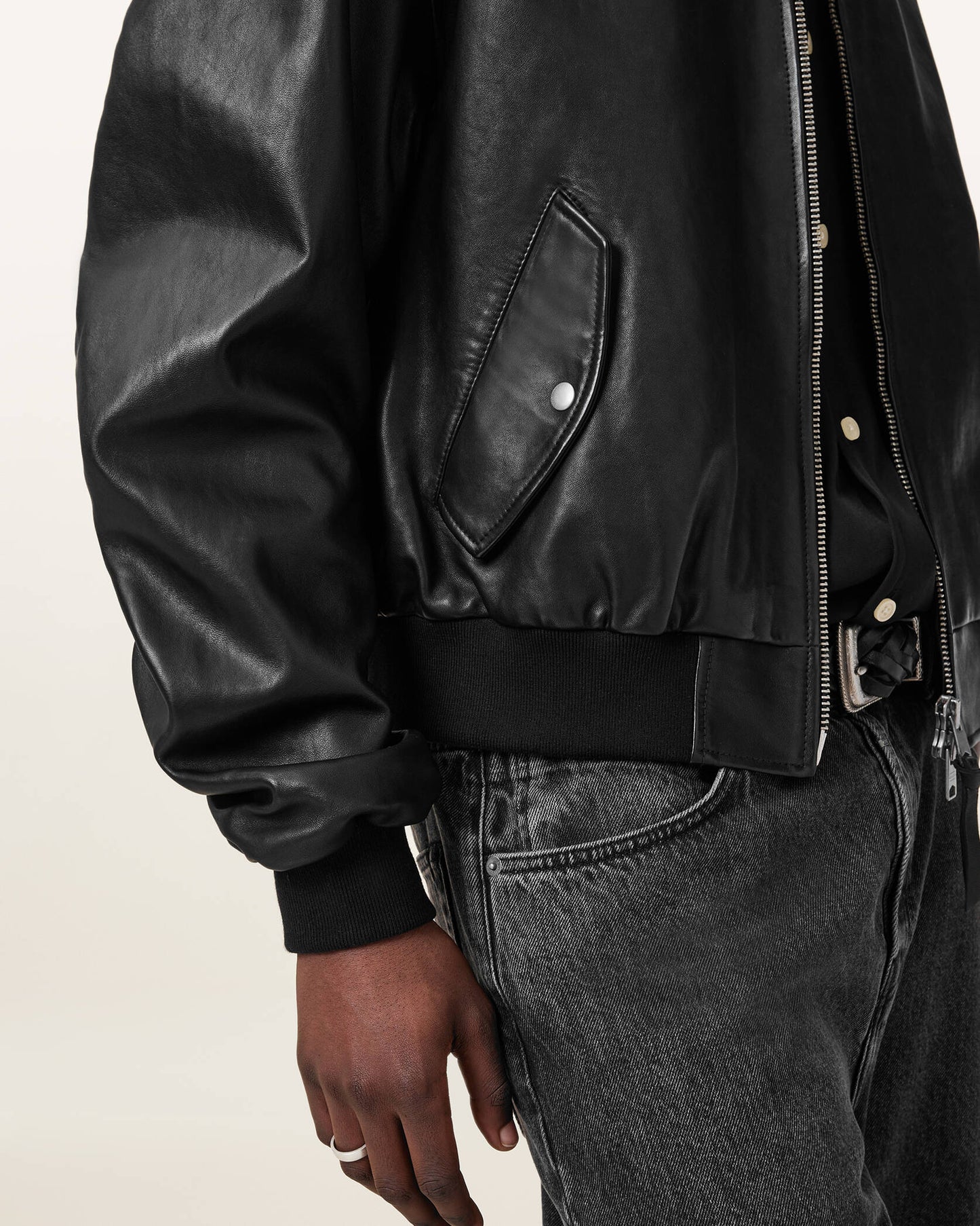 Allsaints Cora Leather Snap Back Collar Jacket