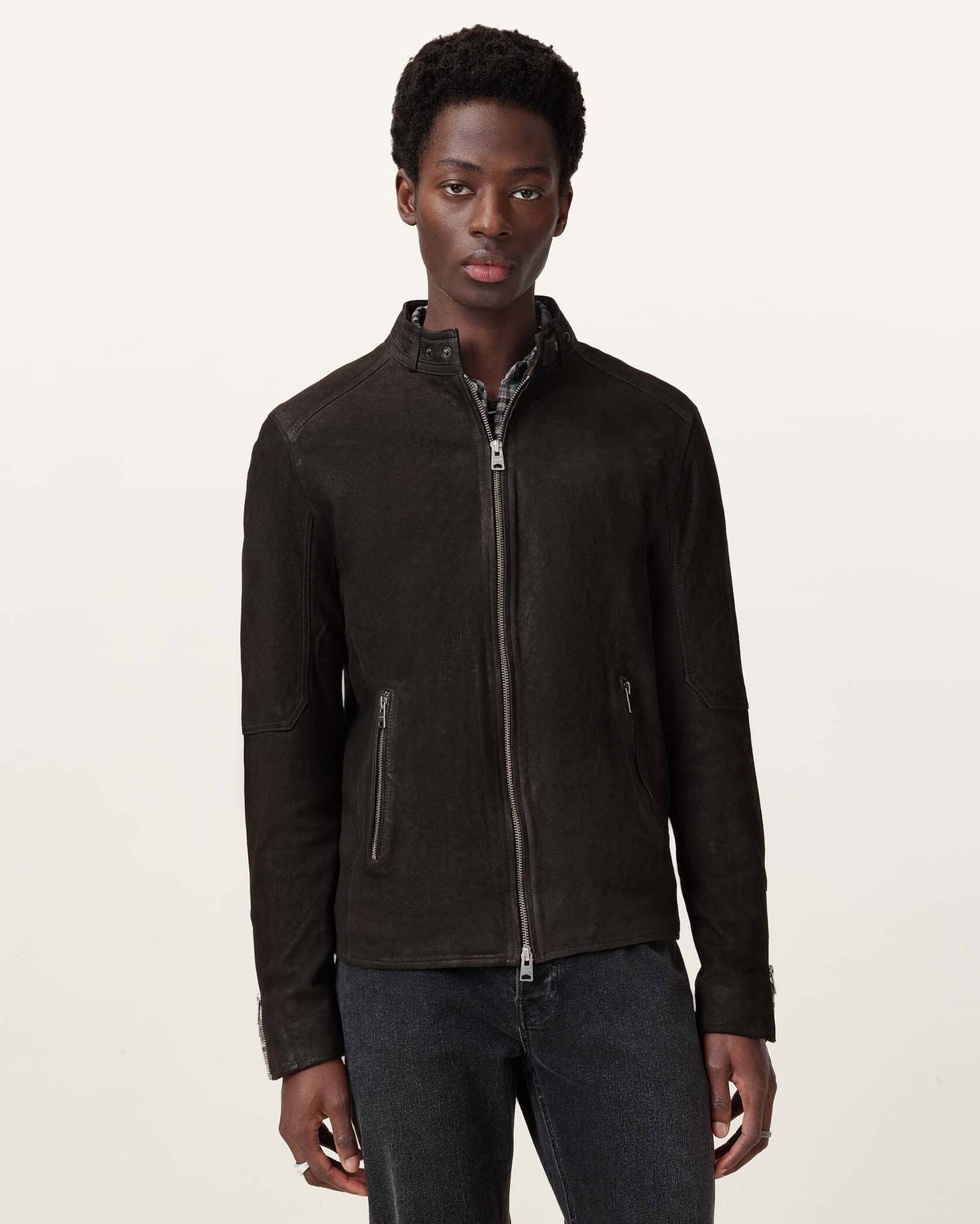 Allsaints Cora Leather Snap Back Collar Jacket