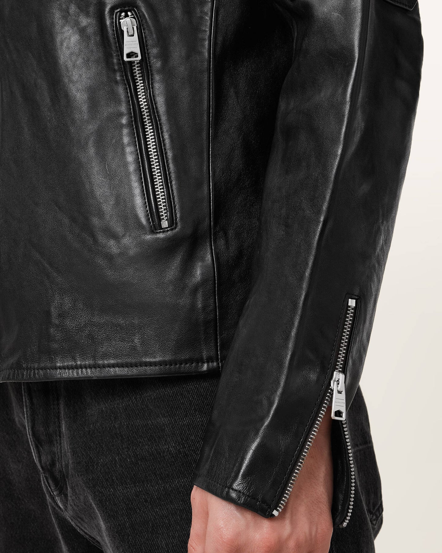 Allsaints Cora Leather Snap Back Collar Jacket