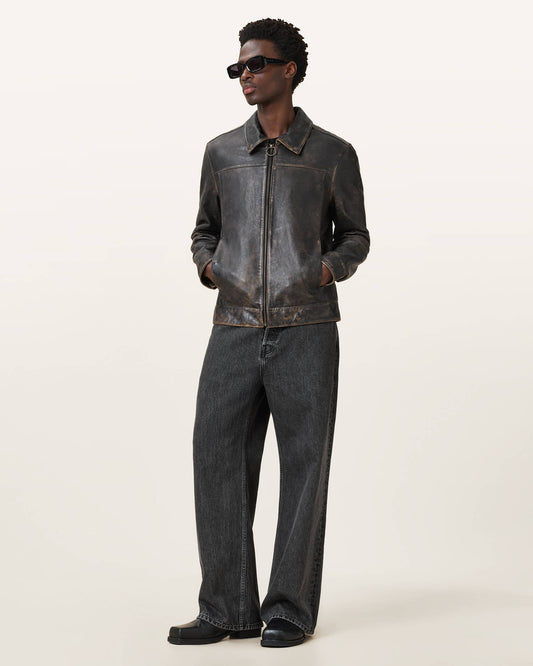 Allsaints Alkan Zip Up Two Tone Leather Jacket
