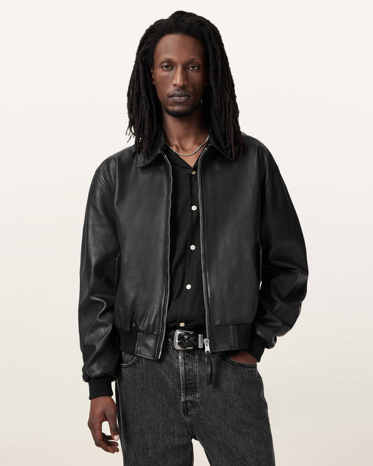 Allsaints Marco Oversized Leather Bomber Jacket