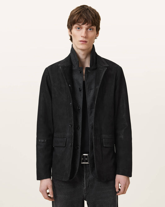 Allsaints Survey Double Layered Leather Blazer