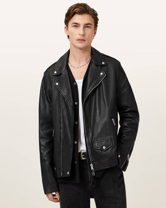 Allsaints Milo Asymmetric Zip Leather Biker Jacket