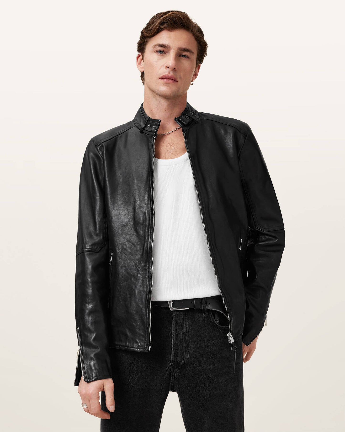 Allsaints Cora Leather Snap Back Collar Jacket