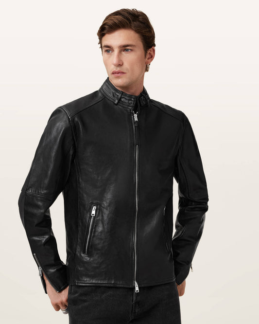 Allsaints Cora Leather Snap Back Collar Jacket